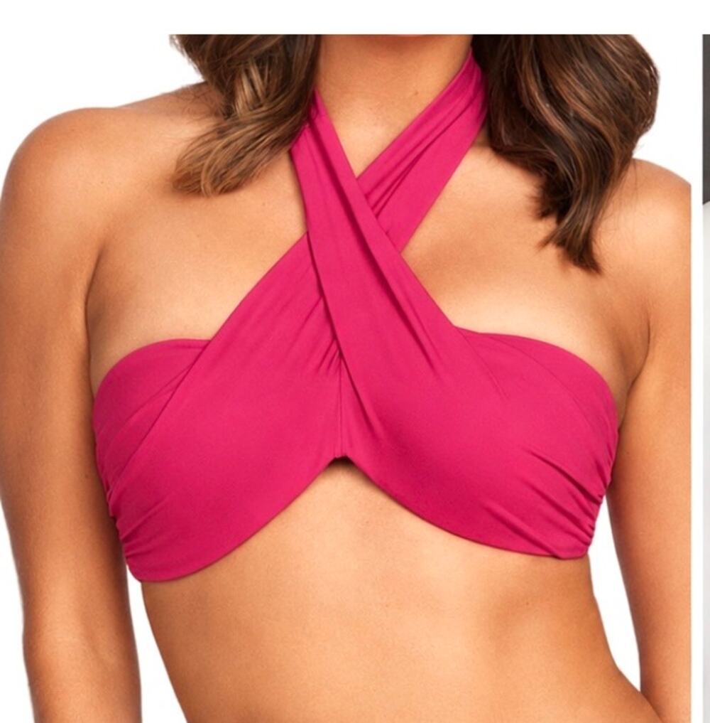 NWT! Frederick's of Hollywood Oceana Pink Crossover Bikini Top M
